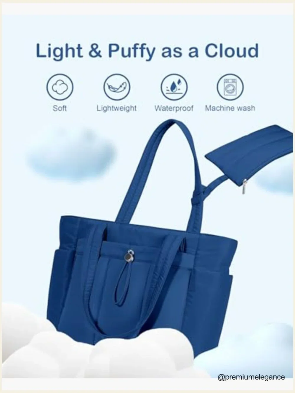 Puffy Tote Bag with Laptop Compartment & Cup Holder, 20L, Travel
